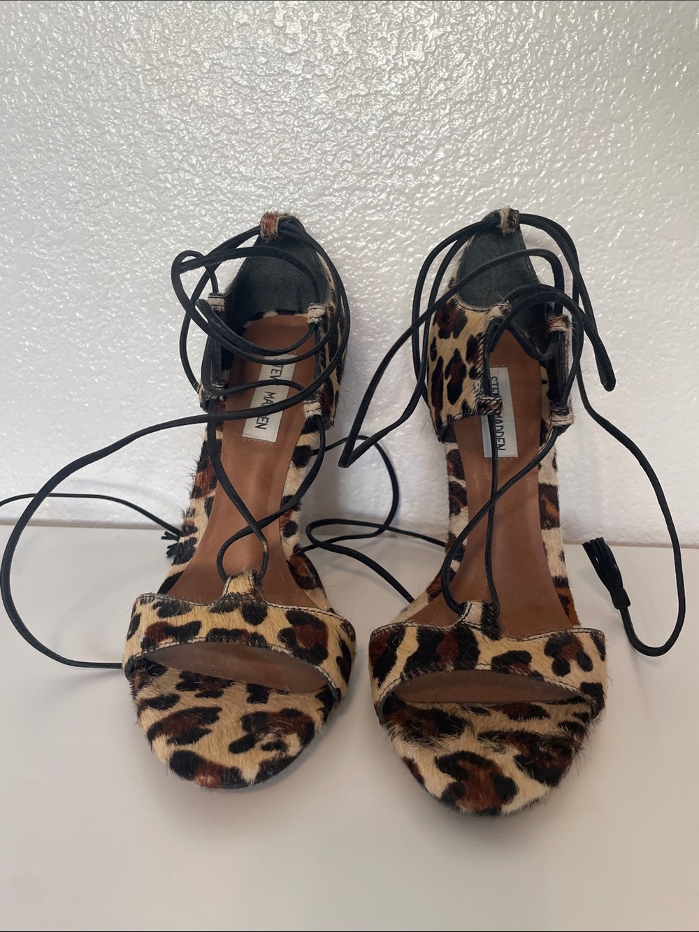 Steve Madden Leopard Pony Hair Strappy Heels 8